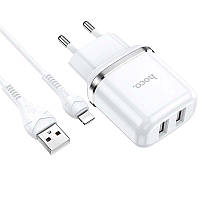 СЗУ Hoco N4 (2USB/2.4A) + Lightning Чорний Папа-папа, "2,4 А", "0,3-1,0 м", Техничка, Білий, 2 x USB, TPU, Lightning - USB, "2,2 - 3А", Дата кабель + зарядка