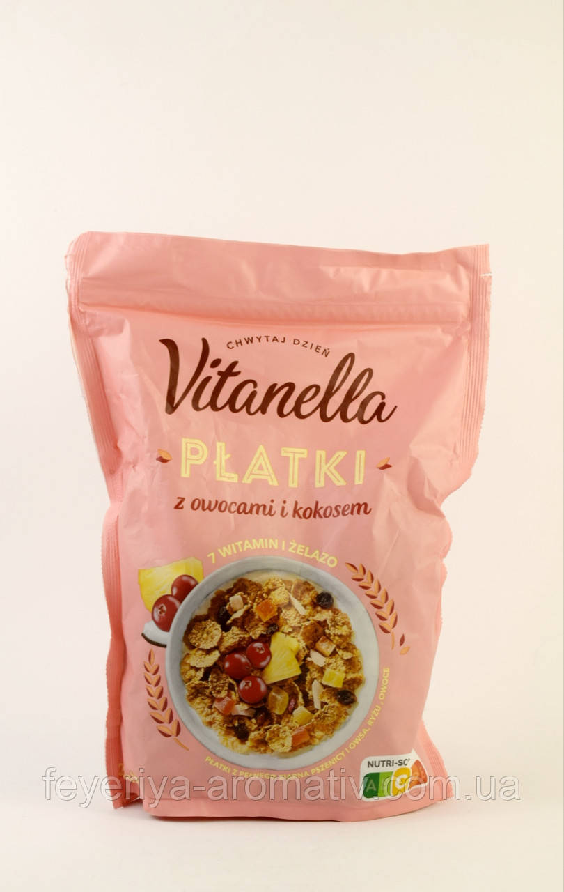 Пластівці з фруктами та кокосом Vitanella Platki 250 г Польща