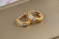 Серьги Xuping Jewelry колечки с дорожкой из квадратных камней 1 см золотистые