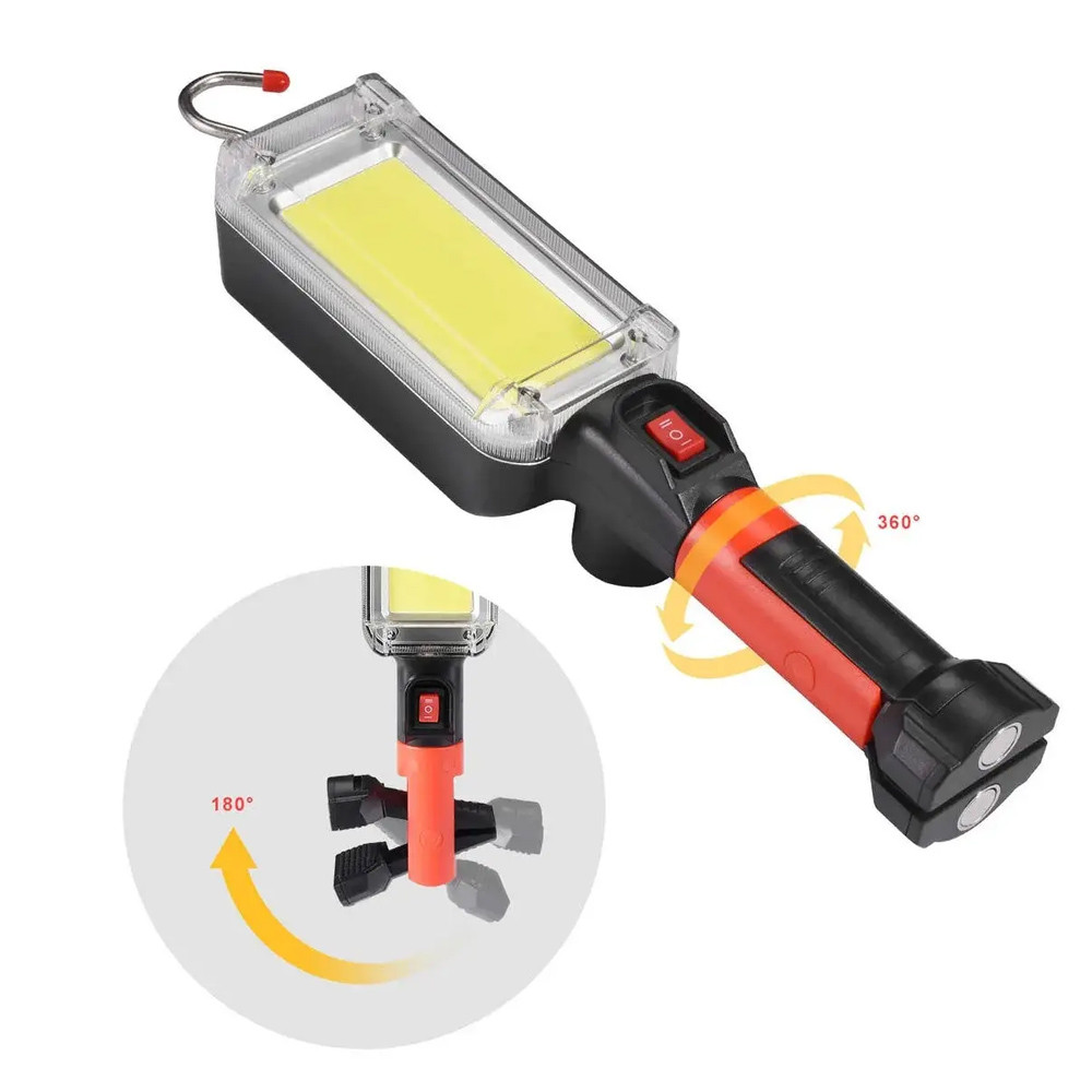 Ліхтар акумуляторний 20Вт, USB, WOW ZJ-8859 COB з магнітом та гачком для підвішування / Ручний ліхтар для СТО, фото 1