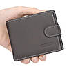 Чоловічий шкіряний гаманець Jinbaolai (9х11х2,5 см), Коричневий / Чоловіче портмоне з кнопкою / Клатч чоловічий, фото 2