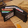 Чоловічий шкіряний гаманець Jinbaolai (9х11х2,5 см), Коричневий / Чоловіче портмоне з кнопкою / Клатч чоловічий, фото 5