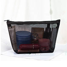 Косметичка жіноча прозора чорна нейлонова сітка 21*12,5*7 см