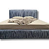 Трендове двоспальне ліжко софт м'яке на подіумі MeBelle PUFFIE-2 160х200 см, стиль шарпей, блакитний велюр, фото 2