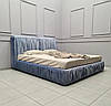 Трендове двоспальне ліжко софт м'яке на подіумі MeBelle PUFFIE-2 160х200 см, стиль шарпей, блакитний велюр, фото 5