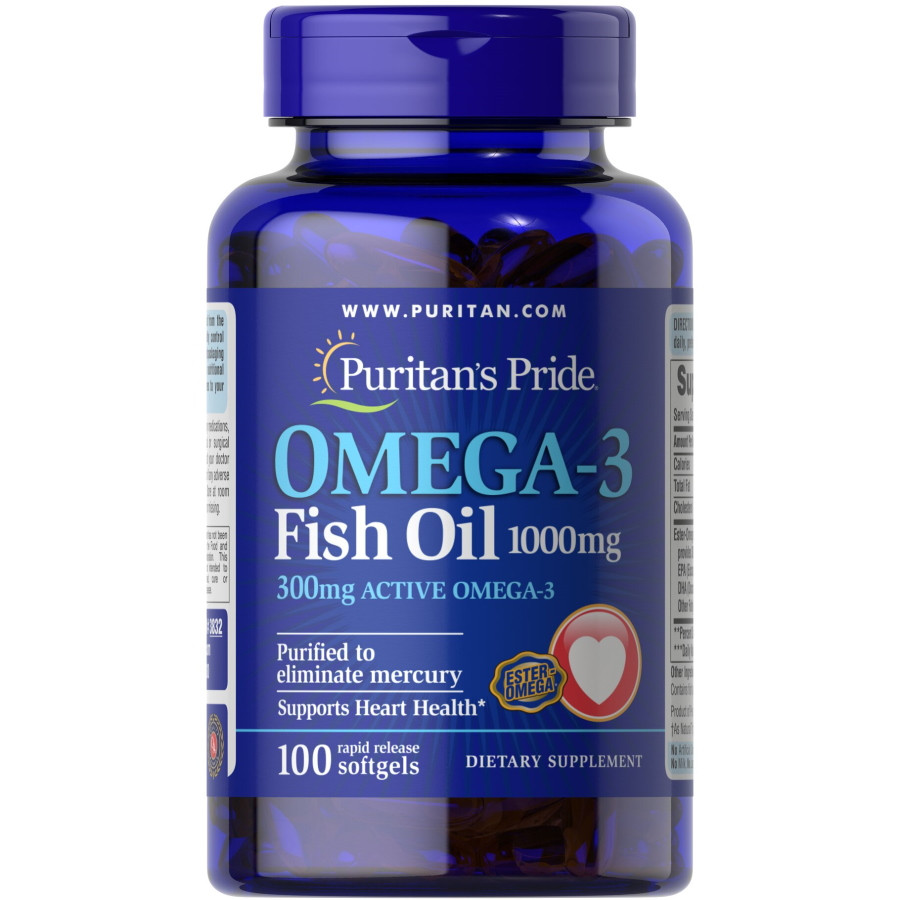 Жирні кислоти Puritan's Pride Omega 3 Fish Oil 1000 mg, 100 капсул CN2373 SP, фото 1
