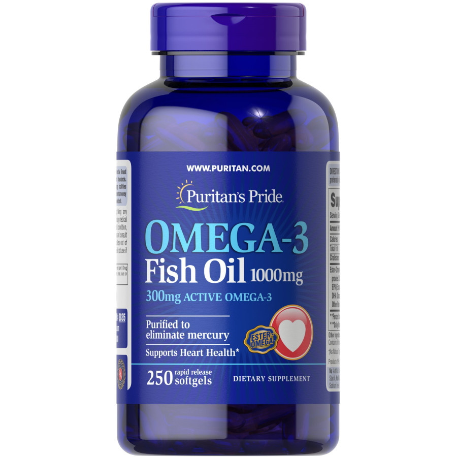 Жирні кислоти Puritan's Pride Omega 3 Fish Oil 1000 mg, 250 капсул CN2445 SP