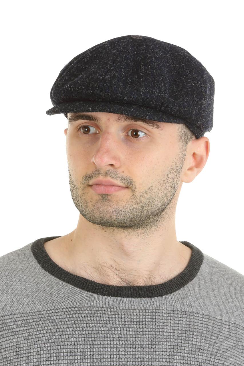 Кепка чоловіча восьмиклинка темно-синя з вовни Harris Tweed