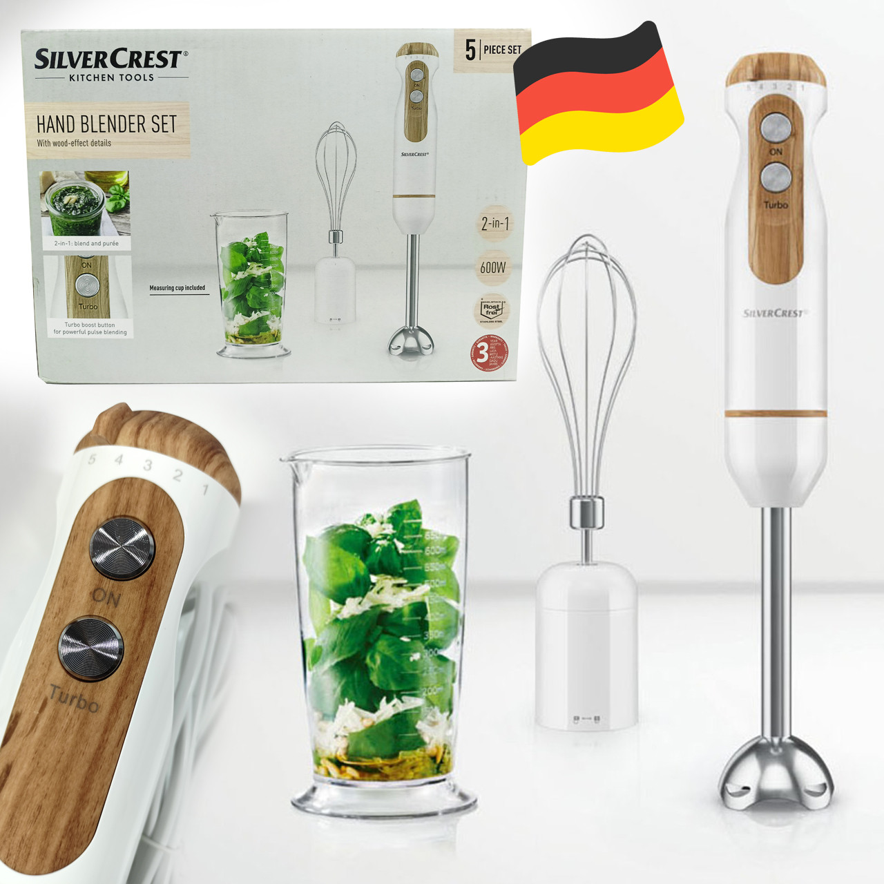 Блендерний набір SilverCrest SSSH 600 A1 2в1 (регулювання швидкості, Turbo, 600 Вт, Німеччина), фото 1
