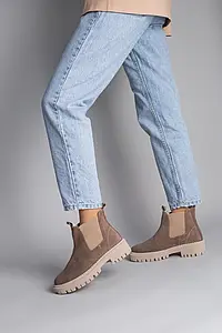 Дитячі демісезонні черевики з резинкою Челсі на дівчинку ShoesBand Бежеві натуральні замшеві всередині байка 34 (21,5-22 см)