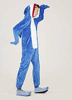 Пижама кигуруми мужская мягкая Акула Синяя, Пижама-комбинезон для взрослых