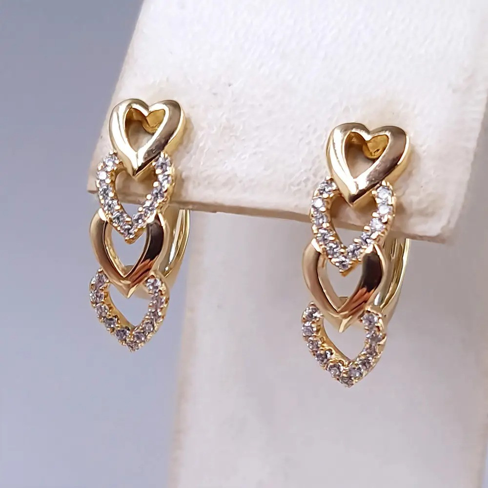 Сережки сердечки (1 пара) Xuping. Довжина: 21 мм. Ширина: 6 мм., фото 1