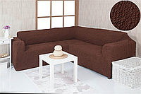 Чехол на угловой диван без оборки, натяжной, жатка-креш, универсальный, Concordia коричневый