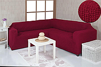 Чехол на угловой диван без оборки, натяжной, жатка-креш, универсальный, Concordia бордовый