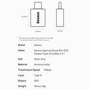 Адаптер OTG USB 3.1 на Type-C BASEUS 10Гб/с Ingenuity Mini (чорний), фото 9