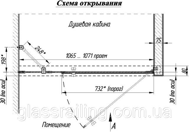 Креслення скляної душової перегородки