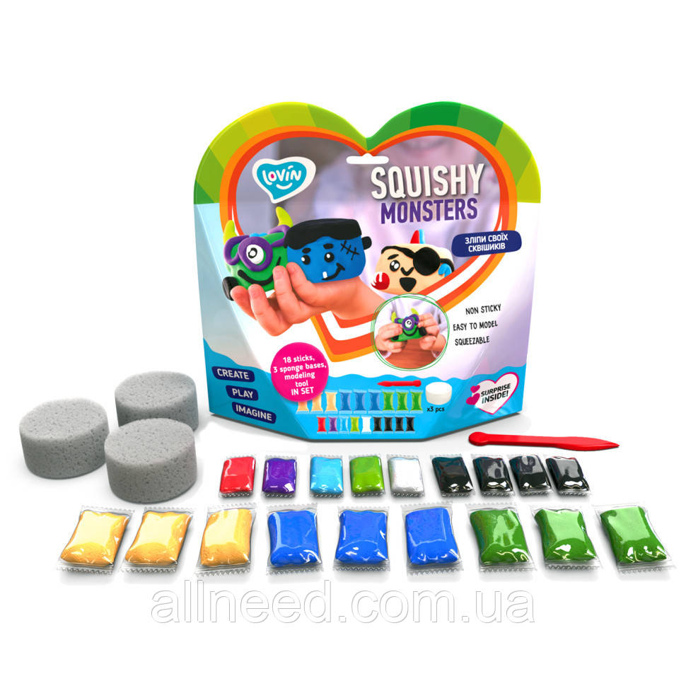 Набір для ліплення з повітряним пластиліном Squishy Monsters ТМ Lovin 70130, фото 1