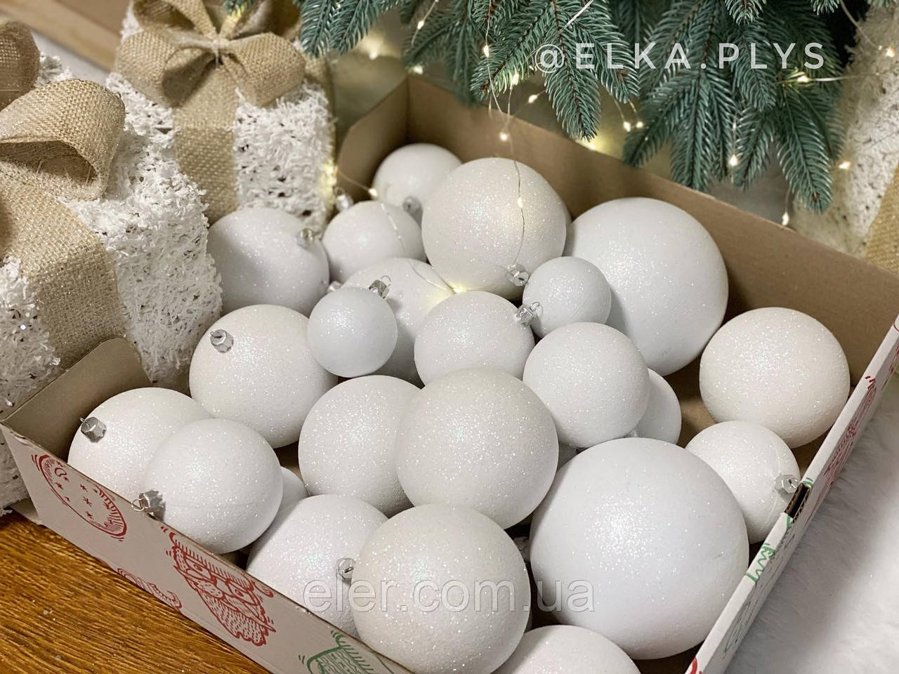 Великий набір білих куль на ялинку . Декор новорічний кульки по Акційній ціні‼️, фото 1