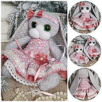 Текстильна авторська іграшка кролик , м яка іграшка кролик, кролик ручна робота, кролик-дівчинка в платті
