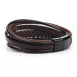 Шкіряний браслет на застібці чоловічий жіночий плетіння коричневий чорний замок, фото 3