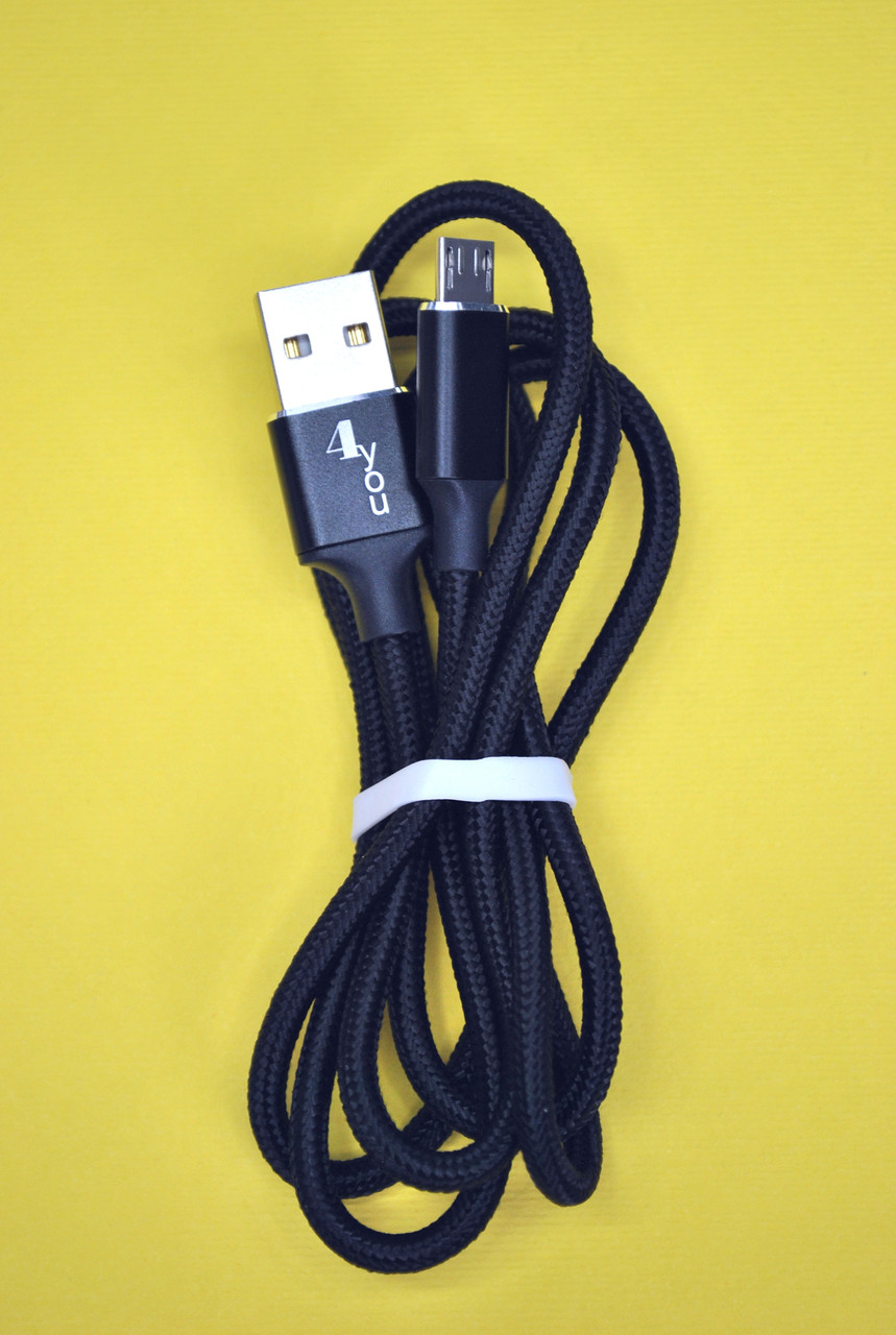 Кабель USB Micro USB 4you Rido Fast Charge (2.1A, круглий, тканина, чорний, 1М)
