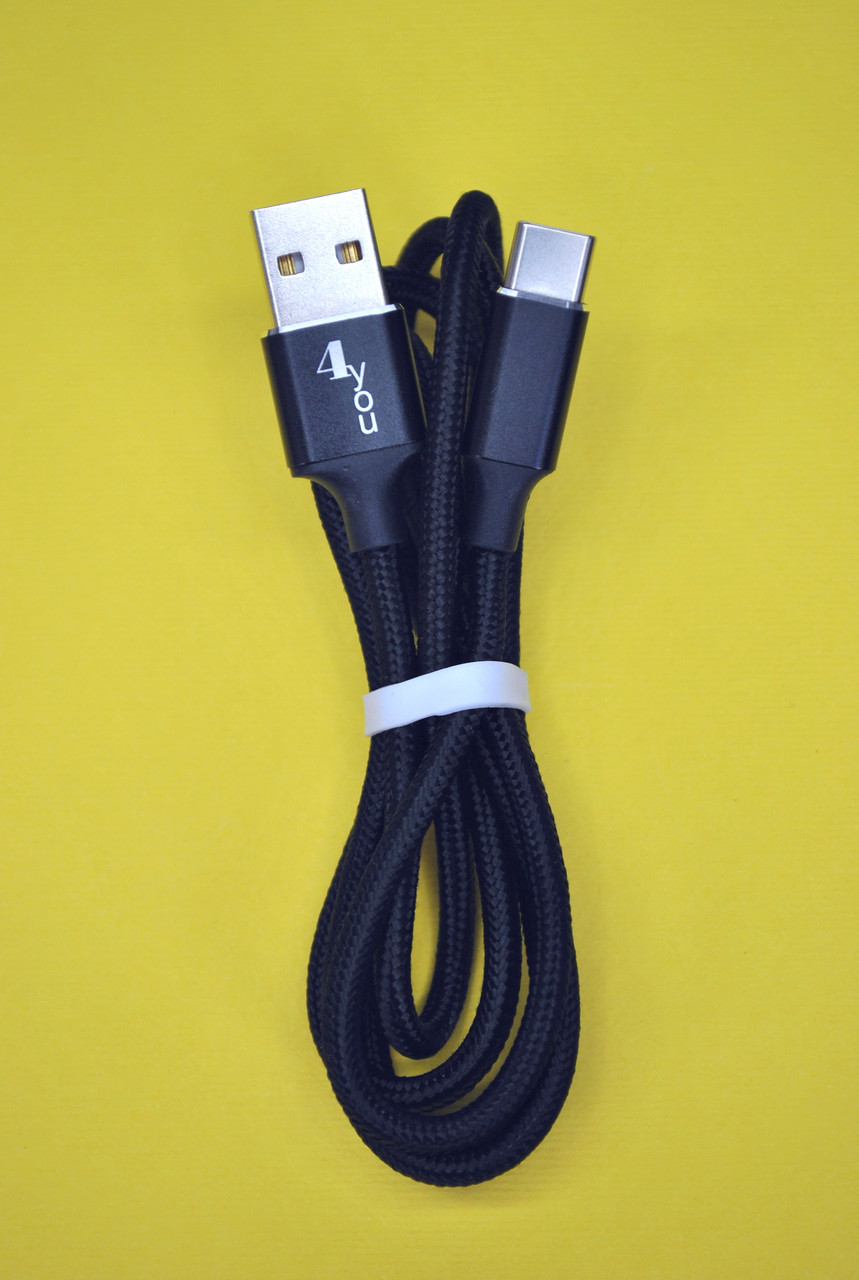Кабель USB Type-C 4you Rido Fast Charge (2.1A, круглий, тканина, чорний, 1М), фото 1