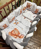Комплект дитячої постільної білизни, Nuage, бортики подушки в ліжечко, коса, простирадло на гумці