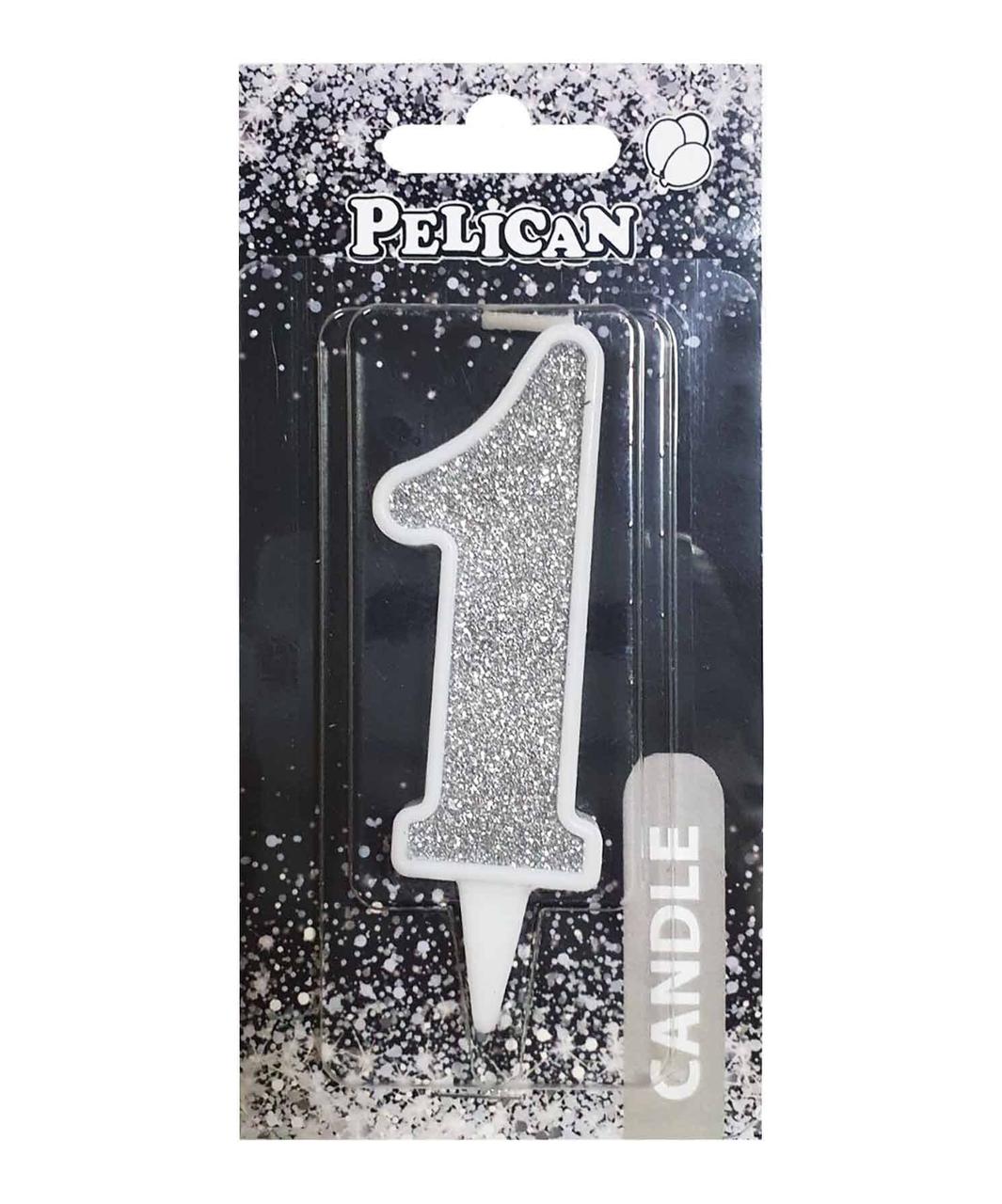 Свічка для торта цифра "1" СЕРЕБРО 7 см, TM Pelican 867021 KNZ