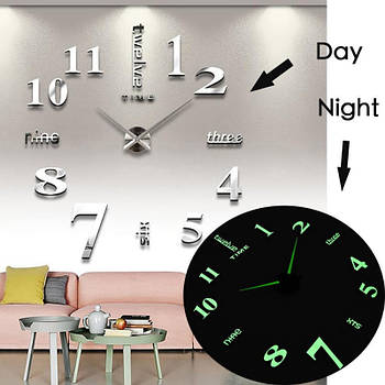 Настінний годинник Horloge 3D DIY кварц 27/37/47 55 см з фосфорними цифрами ZH 72520/ 0128 (72 шт/ящ)