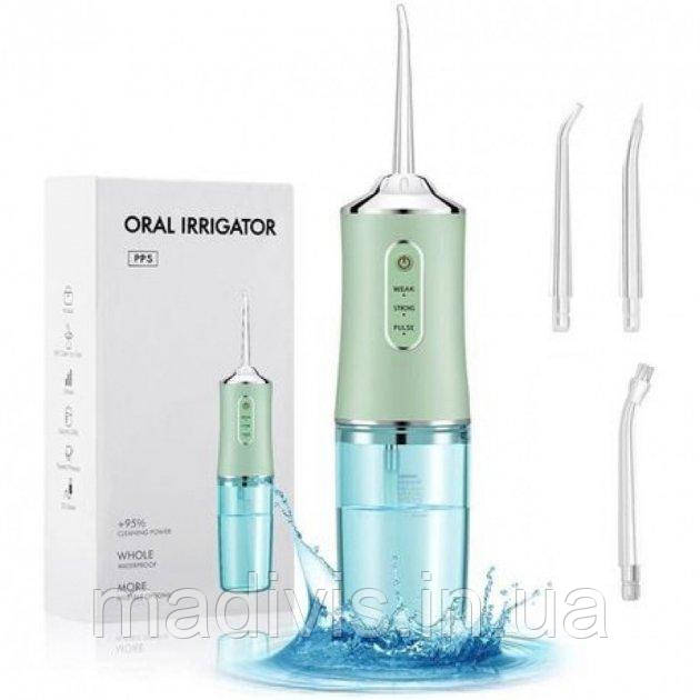 Іригатор портативний Oral Irrigator 3 режими роботи, 3 насадки Зелений, фото 1