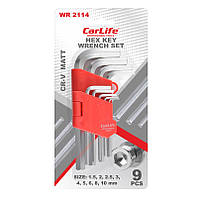 Набір ключів Г-подібних (шестигранники, 9шт, короткі) CarLife WR2114 (1,5-10мм)