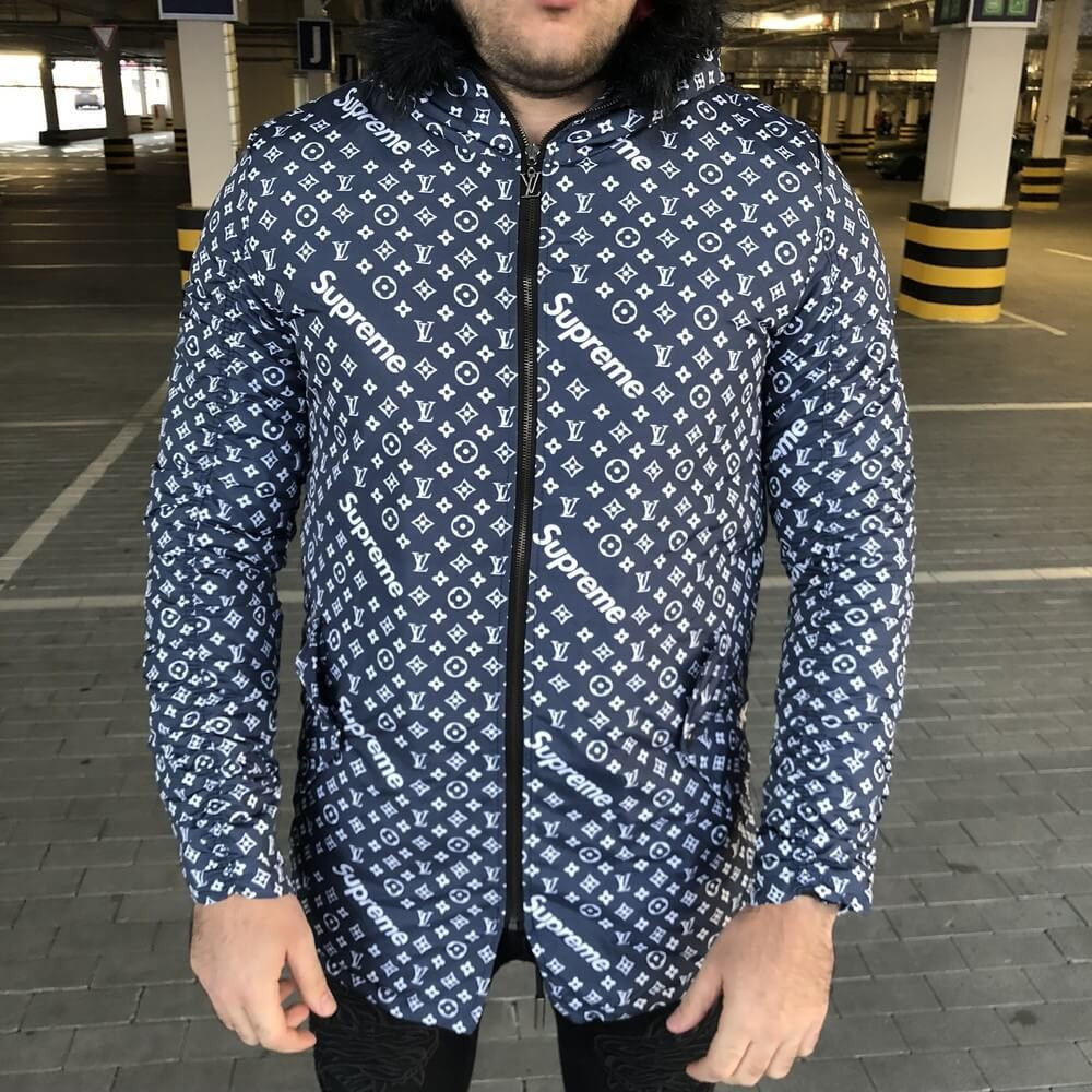 Supreme x Louis Vuitton Navy Blue Monogram Parka