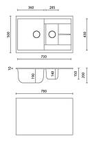 Прямокутна кухонна мийка з двома чашами Granitika Double Mini DM775020 льон 77х50х20, фото 3