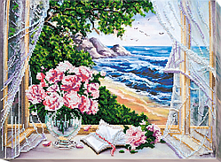 Набір для вишивання бісером на натуральному художньому холсті "Вид на море" Абрис Арт AB-537