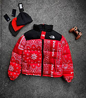 Куртка зимняя в стиле The North Face колаба Palm Angels красная