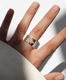 Обручне кільце зі срібла 925 проби, з вирізаною картою України, ширина 10 мм, американка