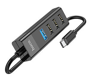 USB Хаб Hoco HB25 4в1 Type-C - USB3.0 + 3 х USB2.0 Чорний (HB25Type-C), фото 3