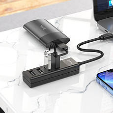 USB Хаб Hoco HB25 4в1 Type-C - USB3.0 + 3 х USB2.0 Чорний (HB25Type-C), фото 4