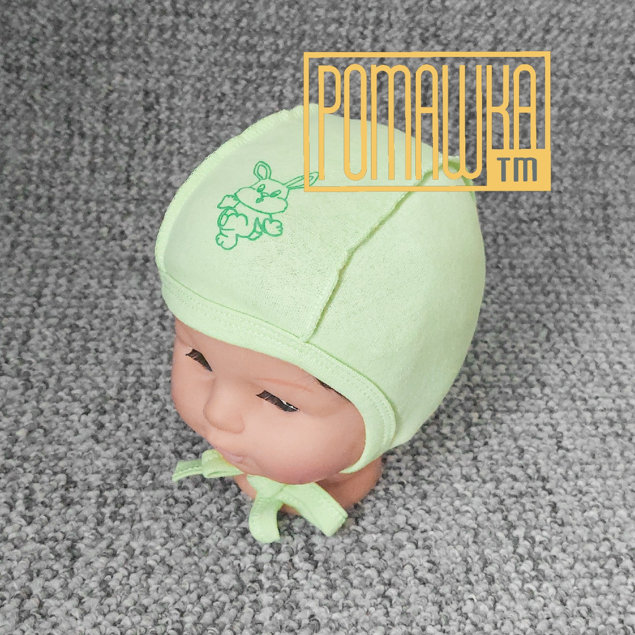 5-7 р 42 (4) теплий з начосом чепчик для новонароджених шапочка для малючка із зав'язками 4017 СЛТ, фото 1