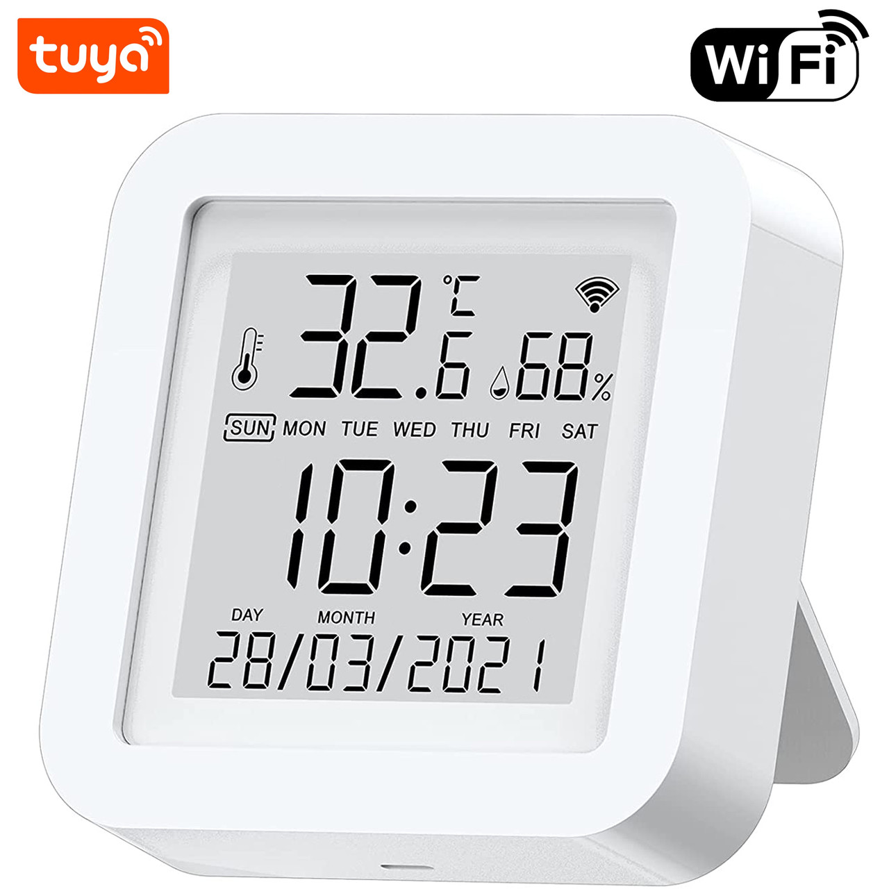 Розумний Wi-Fi датчик температури та вологості USmart THD-03w, термогігрометр з годинником та календарем, Tuya, фото 1