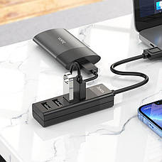 USB Хаб Hoco HB25 4в1 USB 3.0 + 3 х USB 2.0 Чорний (HB25), фото 5
