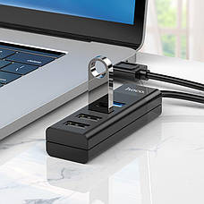 USB Хаб Hoco HB25 4в1 USB 3.0 + 3 х USB 2.0 Чорний (HB25), фото 3