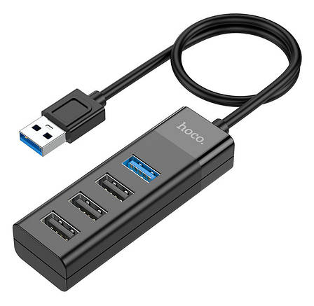 USB Хаб Hoco HB25 4в1 USB 3.0 + 3 х USB 2.0 Чорний (HB25), фото 2