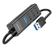 USB Хаб Hoco HB25 4в1 USB 3.0 + 3 х USB 2.0 Чорний (HB25), фото 2