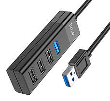 USB Хаб Hoco HB25 4в1 USB 3.0 + 3 х USB 2.0 Чорний (HB25), фото 3
