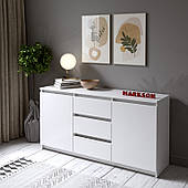Комод на 3 висувні ящики, 2 двері з полицями довжиною 1500мм,  в білому кольорі MS305