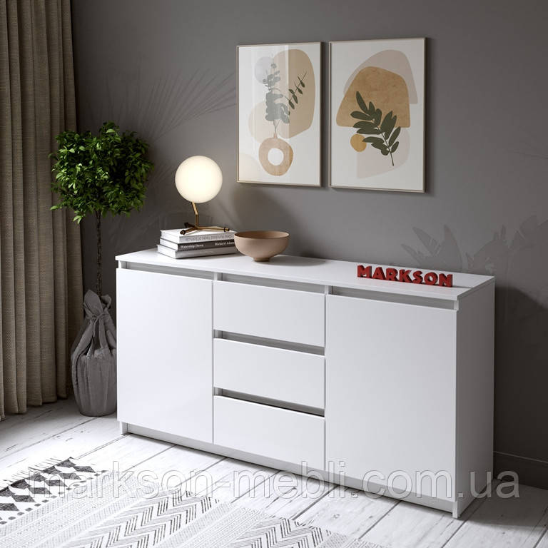 Комод на 3 висувні ящики, 2 двері з полицями довжиною 1500мм,  в білому кольорі MS305, фото 1