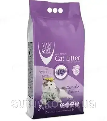 Van Cat LAVENDER Ван Кет бентонітовий наповнювач, грудкуючийся з ароматом лаванди, 10 кг