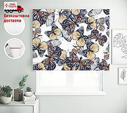 Римські штори з малюнком Сіро-жовті метелики | римські штори з принтом