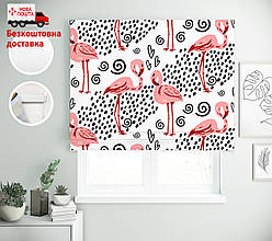 Римські штори з малюнком Фламінго завитки та сердечки | римські штори з принтом